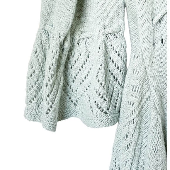 ANTHROPOLOGIE Sparrow Wrap Cardigan Sage Green Open Weave Size Large - Picture 12 of 14